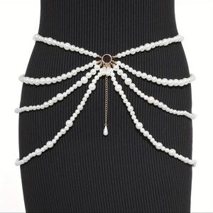 NIP [Pearl Chain Waist Belt Decoration] ​​Chain Pearl Waist Chain Dress Sweater